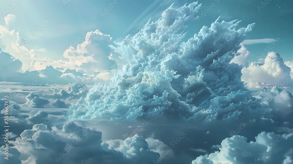 Poster a massive cloud floating in the sky. with most of its volume obscured by the atmosphere and only a s