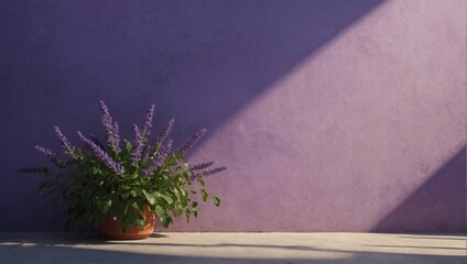 Vine leaf shadow on painted lavender concrete background - D Rendering.