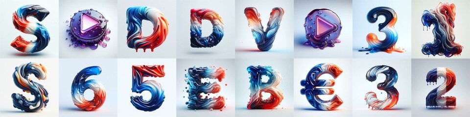 Glass letters in France flag colors lettering. AI generated illustration