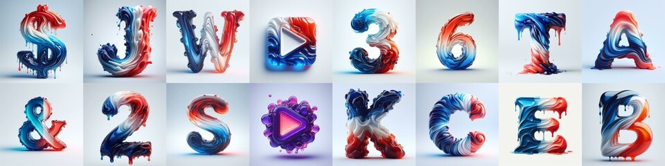 Glass letters in France flag colors lettering. AI generated illustration