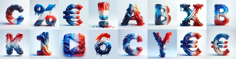 Obraz premium Glass letters in France flag colors lettering. AI generated illustration