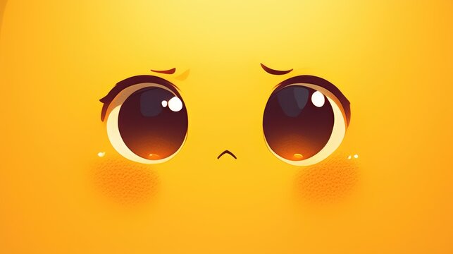 A cute cartoon drawing of a yellow frowny face with eyes and a mouth set against a white backdrop This whimsical image is a 2d illustration