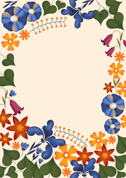 Colorful abstract floral backdrop of vibrant flower illustrations.