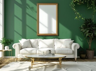Green living room with white sofa