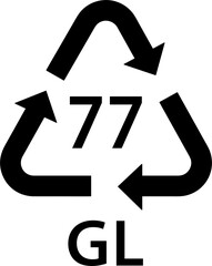 glass recycling code GL 77, copper mixed, copper backed glass symbol, ecology recycling sign, identification code, package waste black fill icon