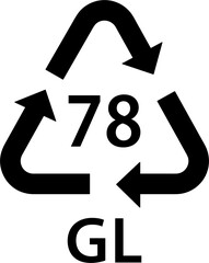 glass recycling code GL 78, silver mixed, silver backed glass symbol, ecology recycling sign, identification code, package waste icon