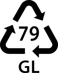 glass recycling code GL 79, gold mixed, gold backed glass symbol, ecology recycling sign, identification code, package waste black fill icon