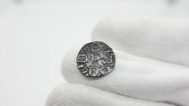 old medieval Portuguese coin of King Dom Dinis. 14th century
