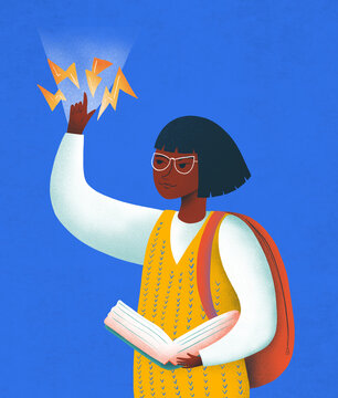 Student girl gets power from a book.
