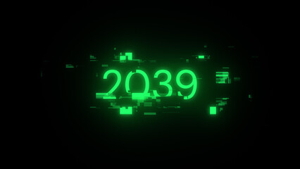 3D rendering 2039 text with screen effects of technological glitches