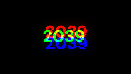 3D rendering 2039 text with screen effects of technological glitches