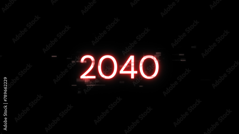 Fototapete 3d rendering 2040 text with screen effects of technological glitches