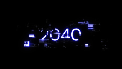 3D rendering 2040 text with screen effects of technological glitches