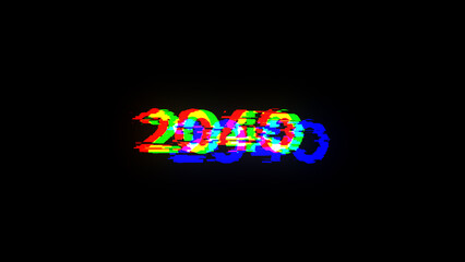 3D rendering 2040 text with screen effects of technological glitches