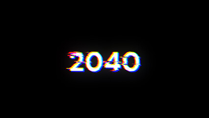 3D rendering 2040 text with screen effects of technological glitches
