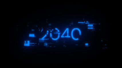 3D rendering 2040 text with screen effects of technological glitches