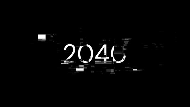 3D rendering 2040 text with screen effects of technological glitches
