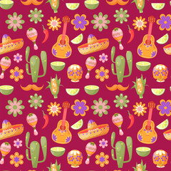 Mexican culture symbols seamless pattern. Cinco de Maya