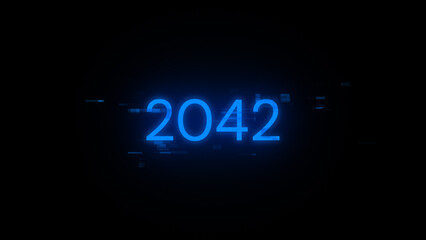 3D rendering 2042 text with screen effects of technological glitches