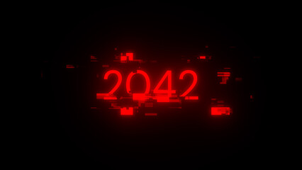 3D rendering 2042 text with screen effects of technological glitches