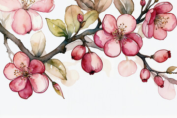 Pink Watercolor Crabapple Blossoms