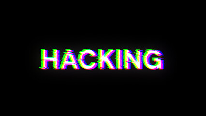 3D rendering hacking text with screen effects of technological glitches
