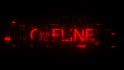 3D rendering offline text with screen effects of technological glitches