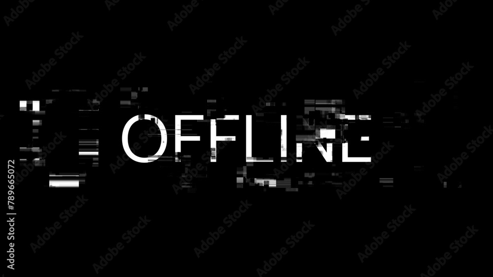 Poster 3d rendering offline text with screen effects of technological glitches