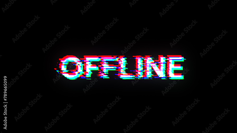 Poster 3d rendering offline text with screen effects of technological glitches