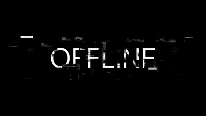 3D rendering offline text with screen effects of technological glitches