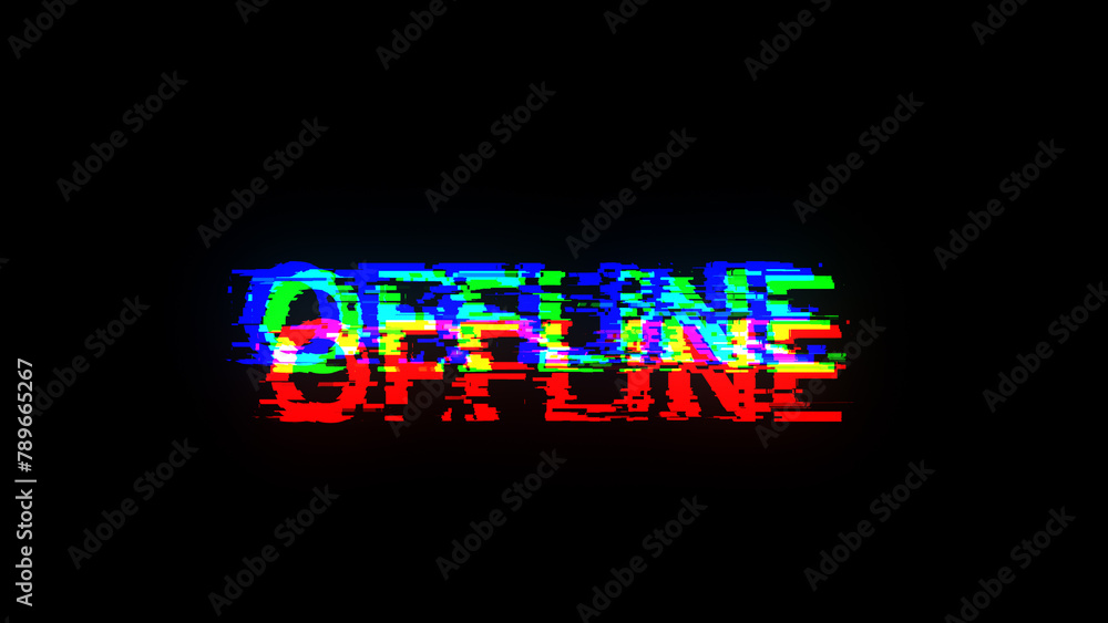 Poster 3d rendering offline text with screen effects of technological glitches