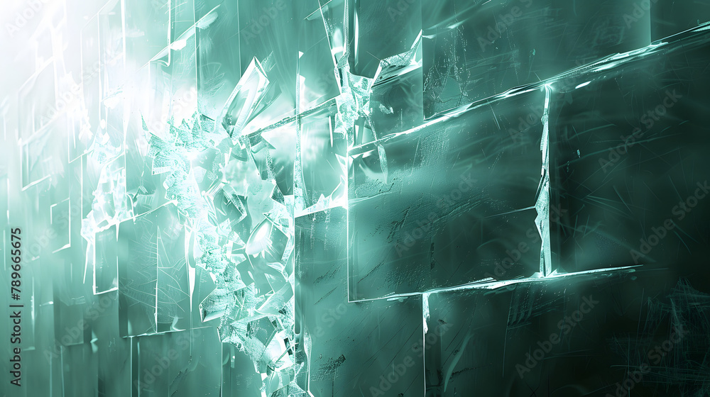 Poster a wall of ice is cracked in half. illuminated in the pattern of strobe lights