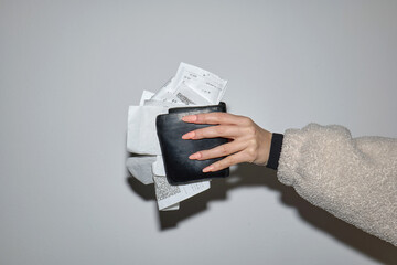 Thick wallet with receipts