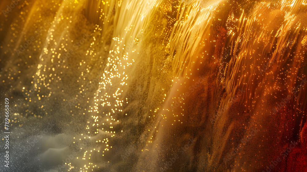 Poster a wall of sand is split asunder. illuminated in the pattern of firefly lights