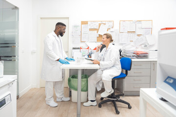 Medical staff taking a break from work in laboratory