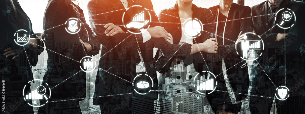 Poster data analysis for business and finance concept. interface showing future computer technology of prof