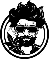 Pot Pal Cartoon Character with a Joint in Cannabis Logo Design Bud Buddy Cartoon Mascot Puffing Marijuana in Vector Logo