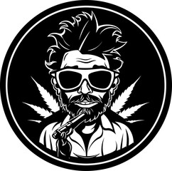 Puff Pal Cartoon Mascot with Marijuana Bud in Vector Logo Design Joint Jester Cartoon Character Puffing Cannabis in Logo Illustration