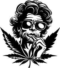 Weed Whispers Cartoon Character with Cannabis Logo High Hilarity Cartoon Character with a Smoke