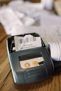 Close-Up of a Point of Sale Receipt Printer
