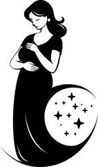 Expectant Euphoria Smiling Mama Logo Design Bump Breeze Happy Pregnancy Icon in Vector