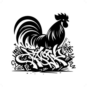 rooster; chicken silhouette, animal graffiti tag, hip hop, street art typography illustration.