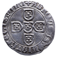 Old Portuguese Silver coin from the reign of Afonso V king of Portugal in the 15th century