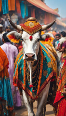 Fototapeta premium Religious Bull at Festival in India