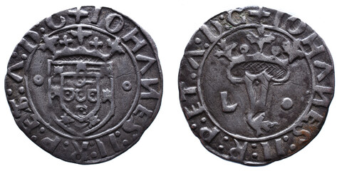 Old Portuguese Silver coin from the reign of João IIking of Portugal in the 15th century