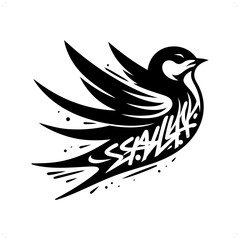 Swallow silhouette, animal graffiti tag, hip hop, street art typography illustration.