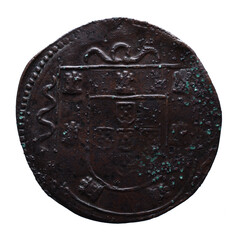 Old Portuguese Copper coin from the reign of João III king of Portugal in the 16th century