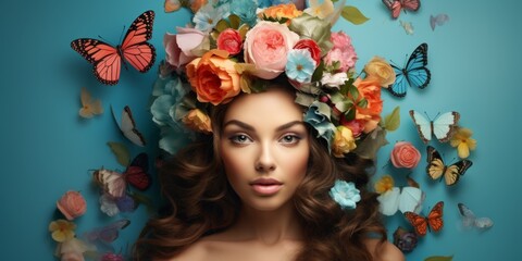 young woman with a wreath of flowers on her head Generative AI
