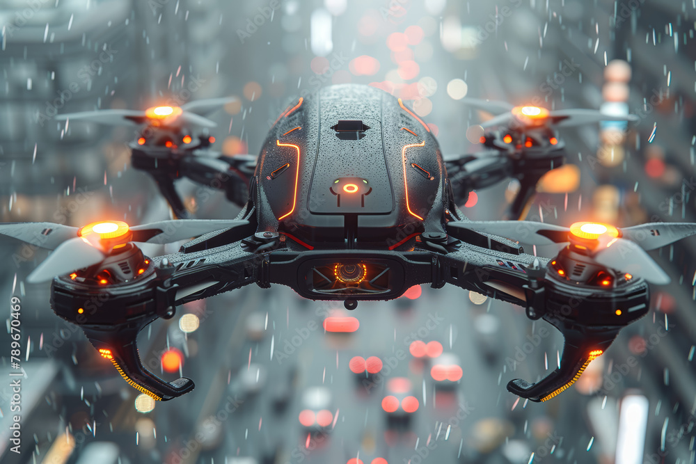 Poster an autonomous drone equipped with computer vision technology, capable of navigating and identifying 