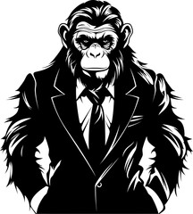 Tailored Tropics Stylish Long Haired Chimpanzee Suit Icon Vector Dressed to Impress Long Haired Chimpanzee in Formal Attire Emblem